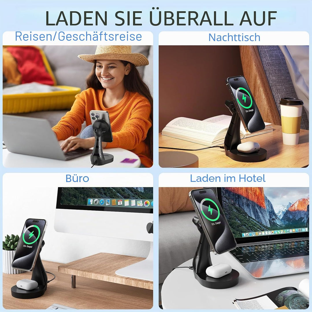 ALACOO 2-in-1 Induktive Ladestation für iPhone 17/16/15/14/13/12, Air Pods Pro/2/3/4 - Magnetische S