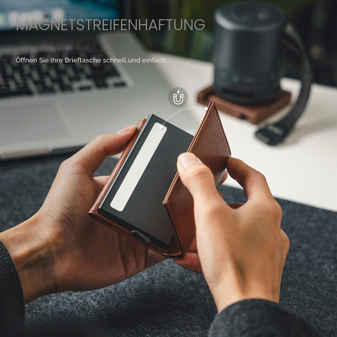 VULKIT Kreditkartenetui für Herren, Pop-up-Kartenetui, RFID-blockierendes Leder-Kartenetui mit Gelds