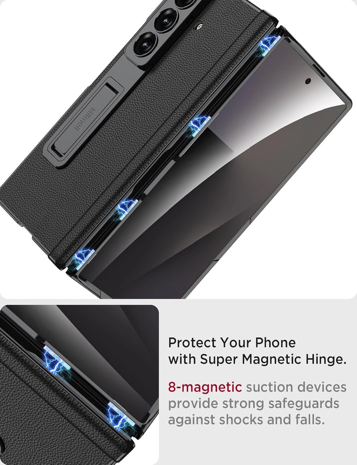 Miimall Lederhülle Kompatibel mit Samsung Galaxy Z Fold 7 Hülle mit Displayschutz+Scharnierschutz, S
