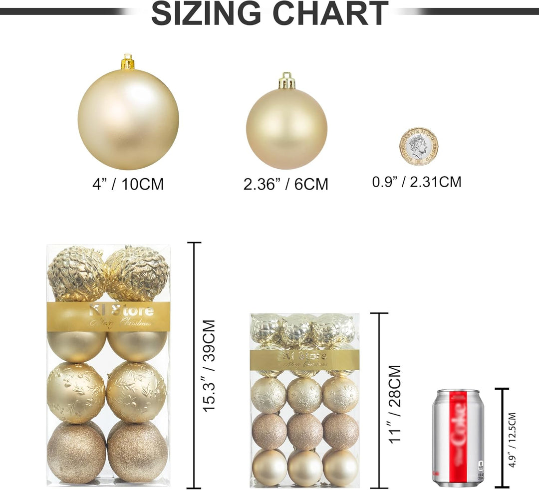 Busybee weihnachtskugeln gross 16 Stücke 10CM Ornamente für Weihnachtsbaum Champagner Christbaumkuge