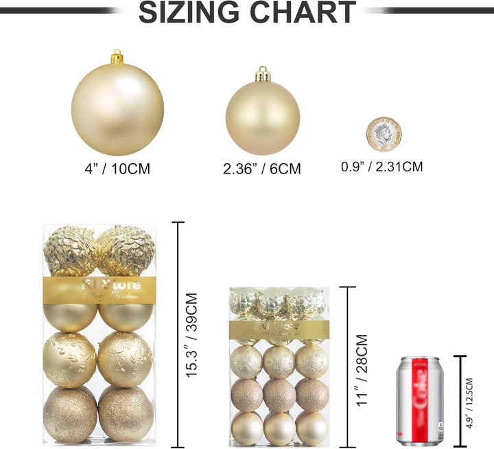 Busybee weihnachtskugeln gross 16 Stücke 10CM Ornamente für Weihnachtsbaum Champagner Christbaumkuge