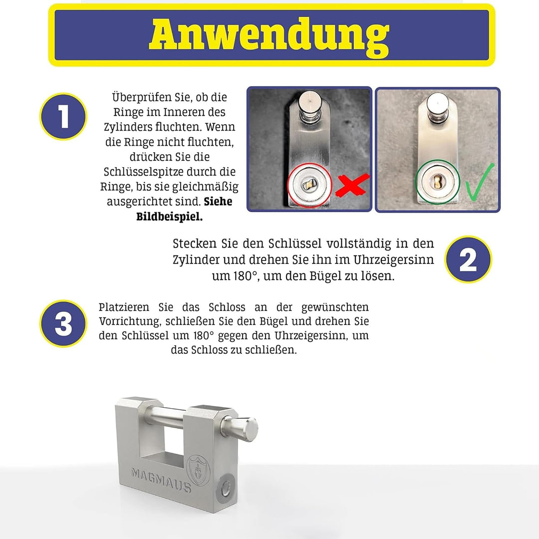 Magmaus® RTL/70 Robustes, wetterfestes Vorhängeschlöss für den Aussenbereich mit 3 Schlüsseln – Idea