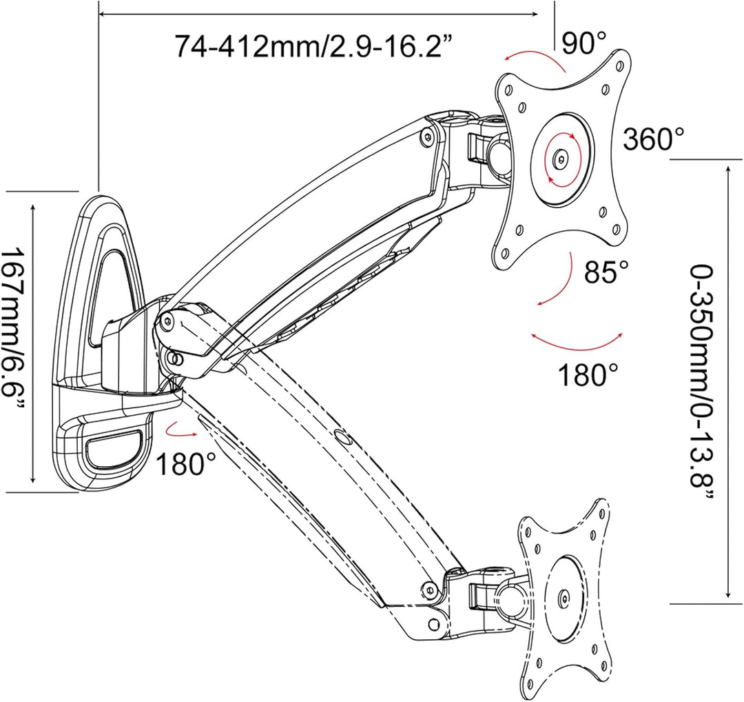 HFTEK Monitor Arm TV Wand Halterung Halter Wall Mounts (HF18SW), HF18SW