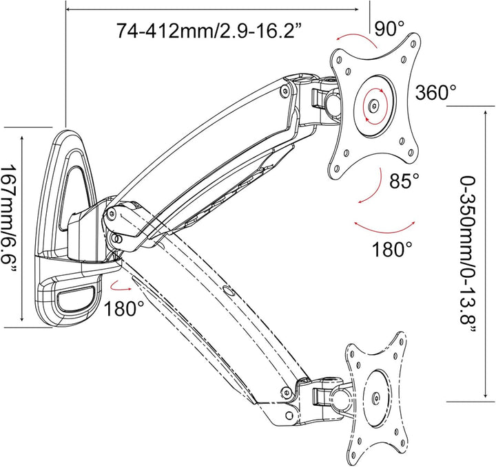 HFTEK Monitor Arm TV Wand Halterung Halter Wall Mounts (HF18SW), HF18SW