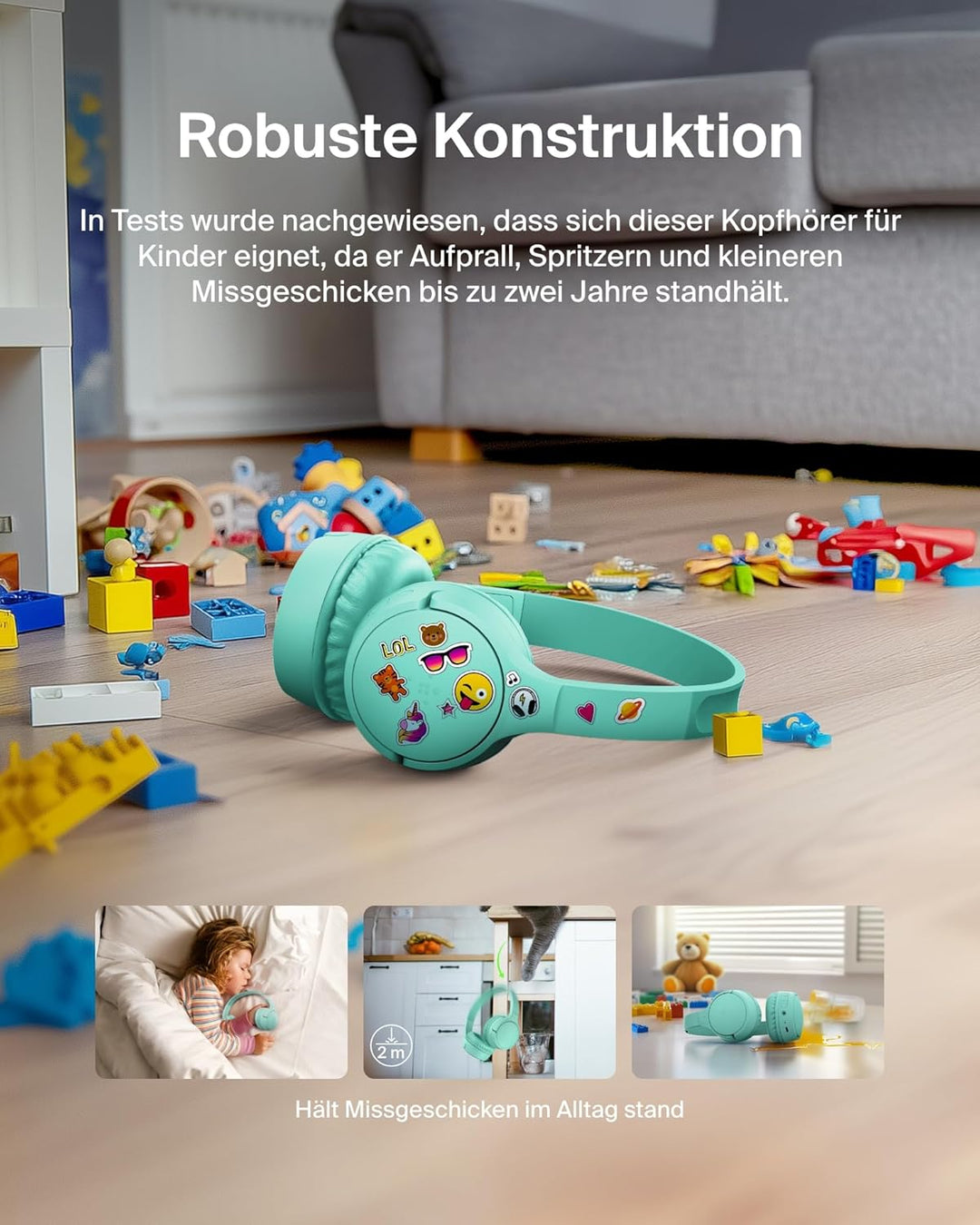 Belkin SoundForm Mini kabelloser Kinderkopfhörer mit integriertem Mikrofon und lustigen Aufklebern,