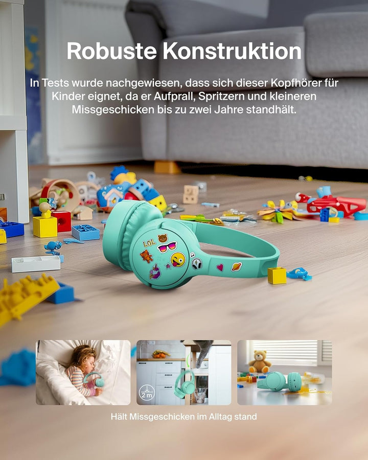 Belkin SoundForm Mini kabelloser Kinderkopfhörer mit integriertem Mikrofon und lustigen Aufklebern,