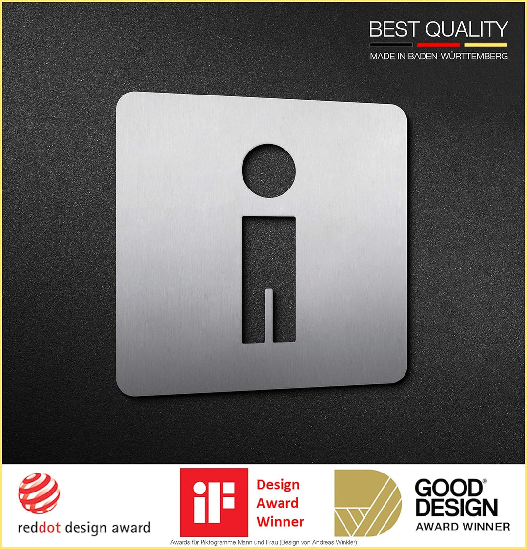 PHOS Design, PS0301S, WC Türschild Mann, 16 x 16 cm, Edelstahl geschliffen, mit abgerundeten Ecken,