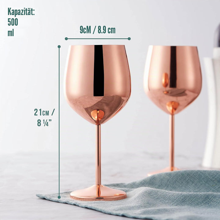 Oak &amp; Steel - 4 Edelstahl Weingläser Geschenkset (540ml) - Roségold/Kupfer - Robust &amp; Unzerbrechlich