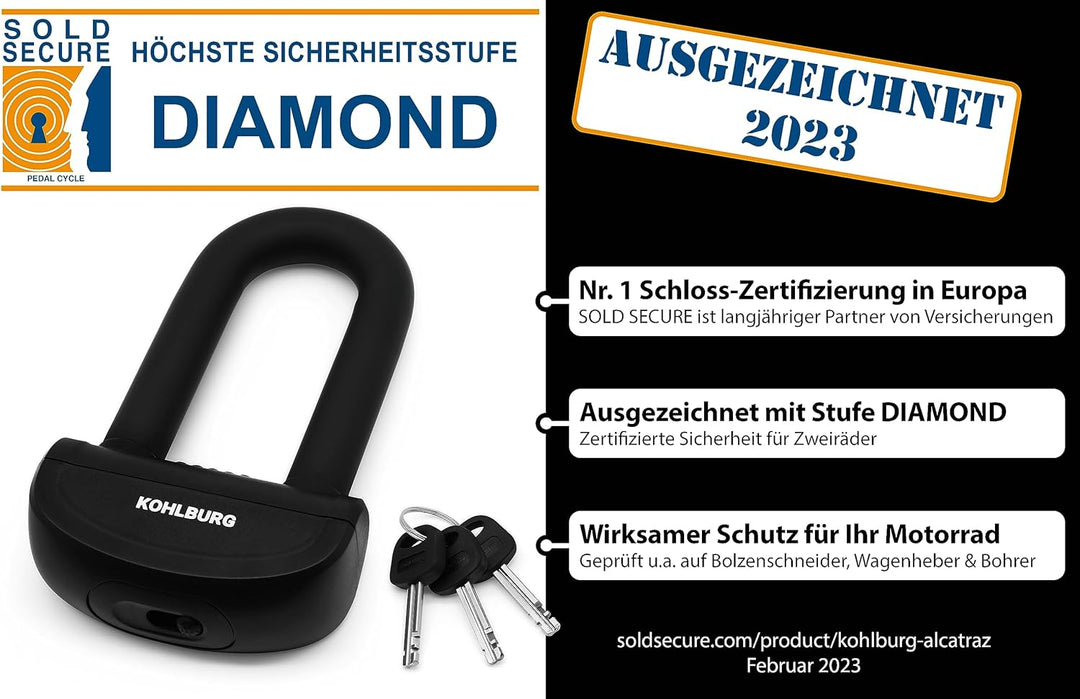 KOHLBURG sicheres Motorradschloss - Bremsscheibenschloss mit höchster Sicherheitsstufe 10plus von 10