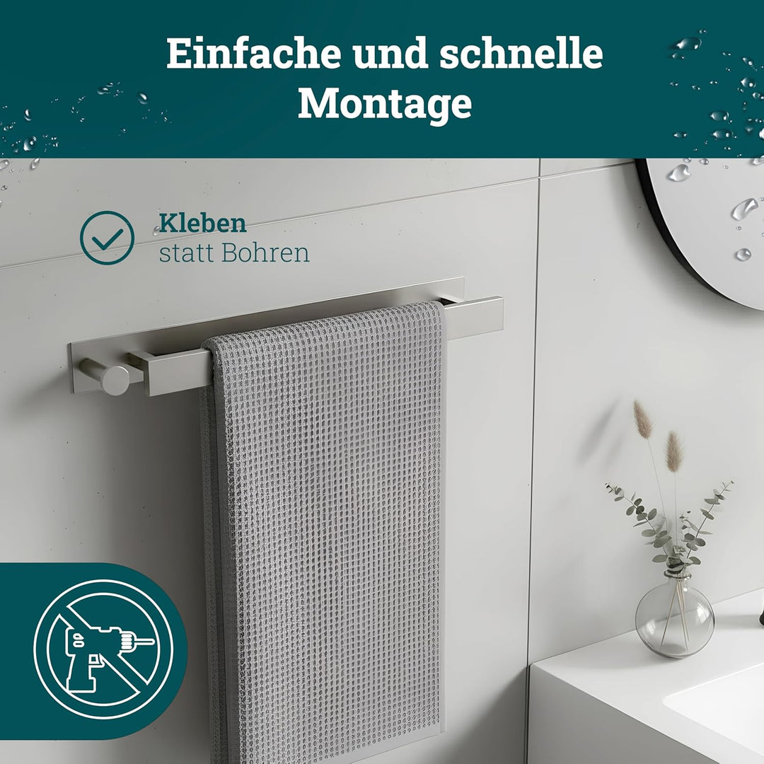 husman Handtuchhalter ohne Bohren | Edelstahl gebürstet Gäste | Handtuchstange zum Kleben für Bad &
