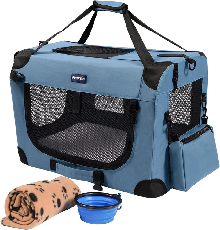Petprsco Transportbox für Haustiere, weiche Seiten, für Katzen, kleine Hunde, 3-türig, weich, faltba