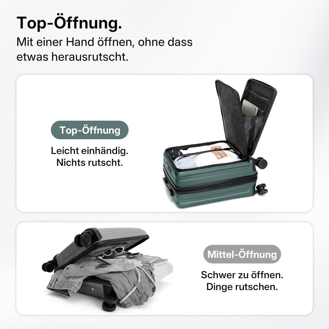 Münicase Koffer Expandierbar – Hartschalen-Trolley mit Oberseiten-Öffnung, Kompressionsgurt & extra
