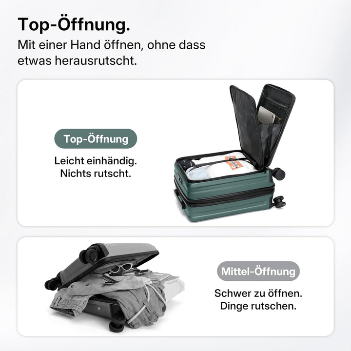 Münicase Koffer Expandierbar – Hartschalen-Trolley mit Oberseiten-Öffnung, Kompressionsgurt & extra