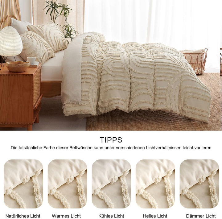 Lanqinglv Beige Bettwäsche 200x220cm Boho Getuftet Exquisite Handgefertigt Stickerei Geometrisch Chi