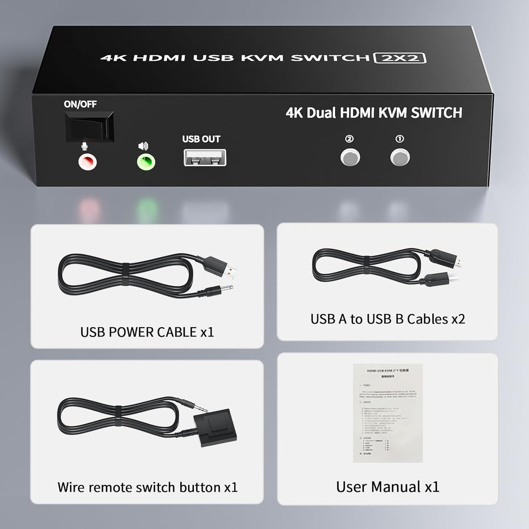 2 Port HDMI USB KVM Switch 4K@60Hz, Bolaazul Dual-Port USB 2,0 HDMI 2,0 KVM Switcher 2x2, Tastatur M