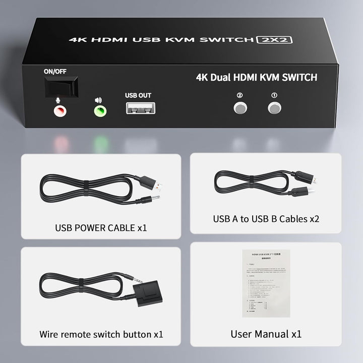 2 Port HDMI USB KVM Switch 4K@60Hz, Bolaazul Dual-Port USB 2,0 HDMI 2,0 KVM Switcher 2x2, Tastatur M