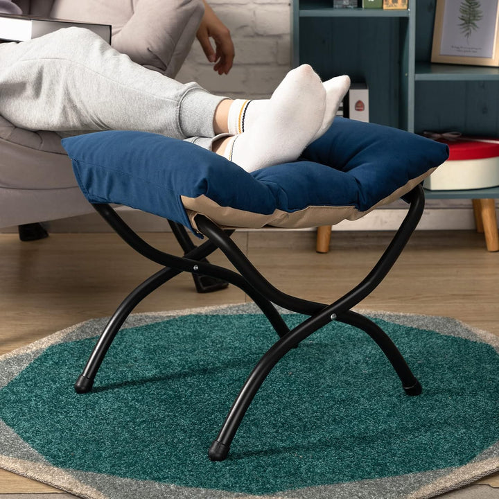 HollyHOME Fusshocker Fussstütze Klapphocker, Faltbar Sitzhocker mit Metallbeinen, Abnehmbar Gepolste