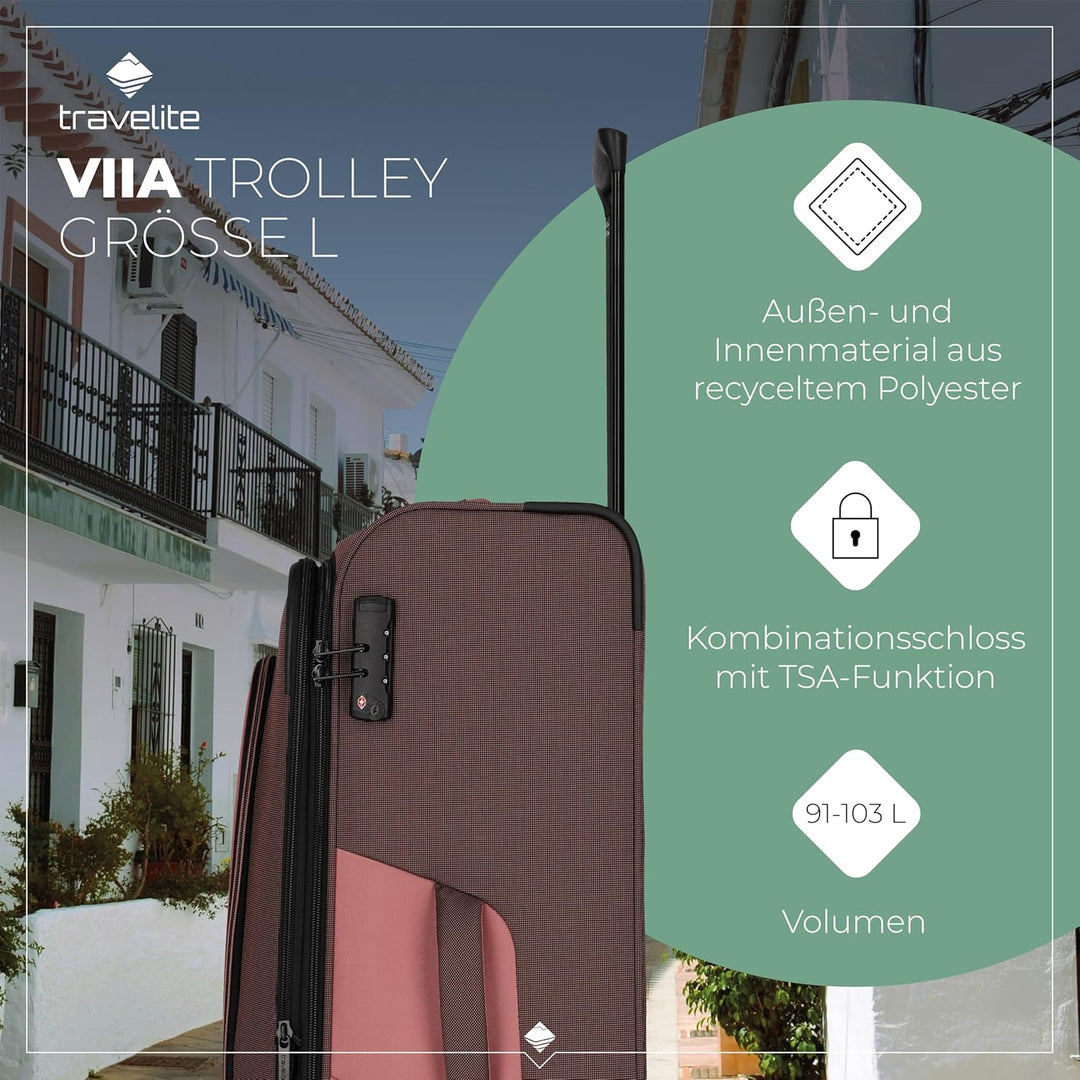 Travelite 4-Rad Koffer Grösse L Weichschale aus recyceltem Material, Gepäck Serie VIIA: Trolley mit