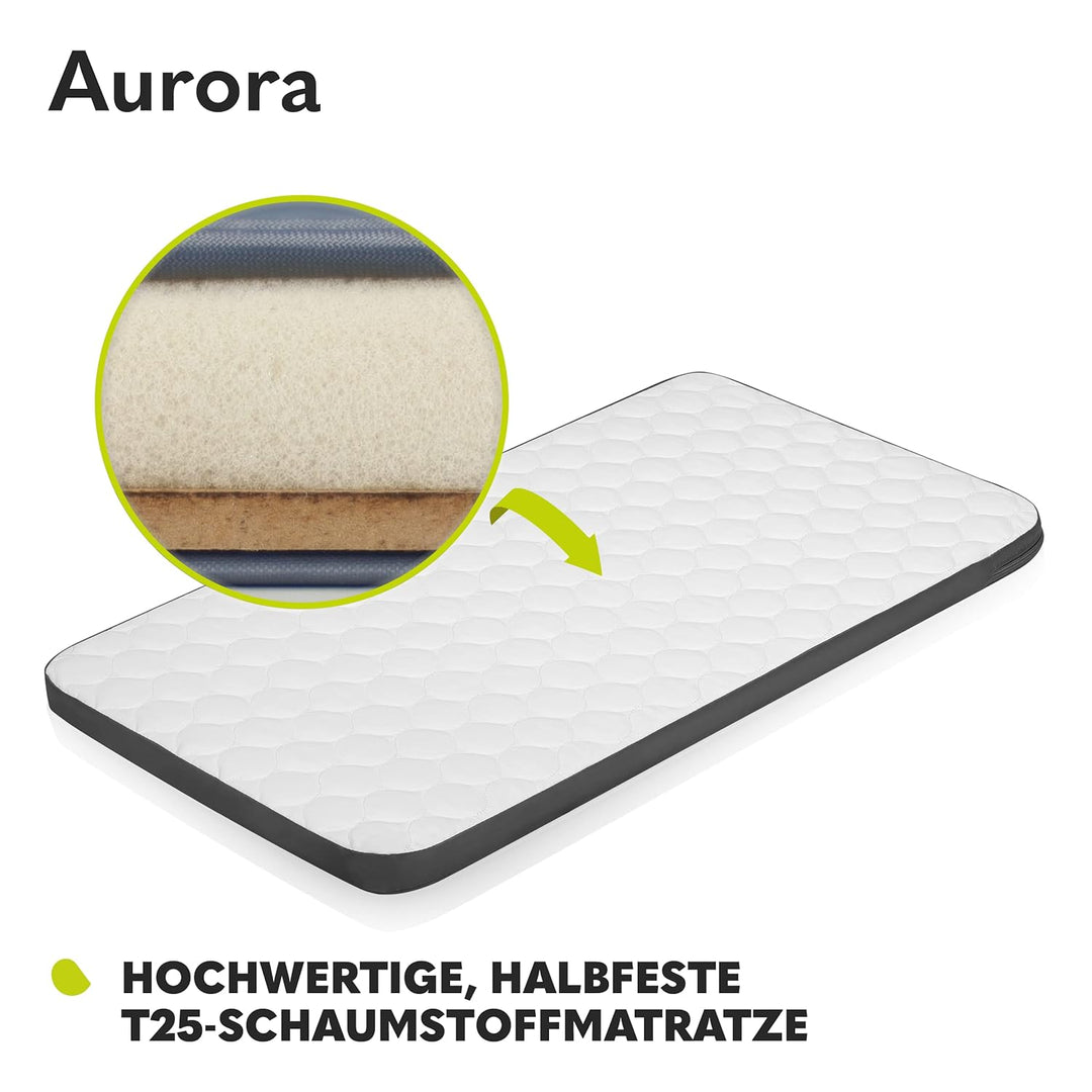 Lionelo Aurora 3 in 1 Babybett bis 9 kg, Beistellbett, Wiege, Höhenverstellug und Einstellung der Ne