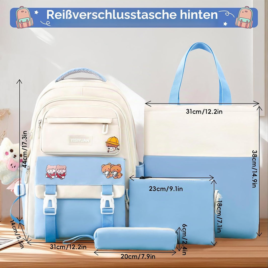Tanou Schulranzen Mädchen 4-teilig, Schultasche Kinder Rucksack Schule Teenager 3.-7. Klasse, Stilvo