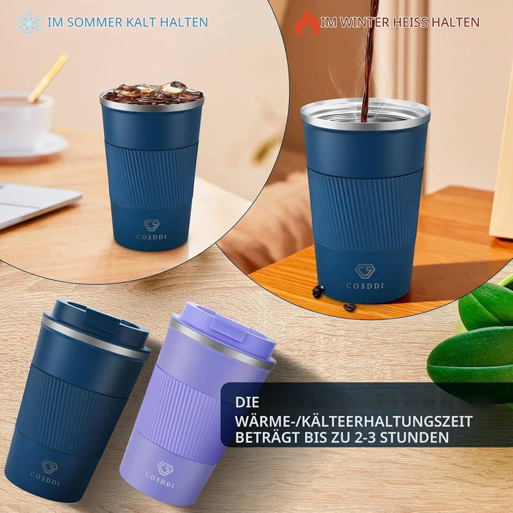 CS COSDDI Thermobecher- Isolierbecher, Edelstahl Travel Mug, 18oz/510ml Vakuum auslaufsicher Reisebe