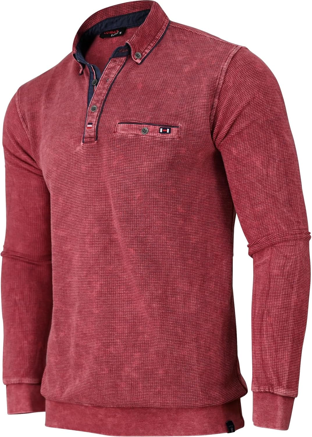 Soltice Herren Langarm Poloshirt, Kariert Kragen Polohemd mit Brusttasche, Blousonshirt aus Baumwoll