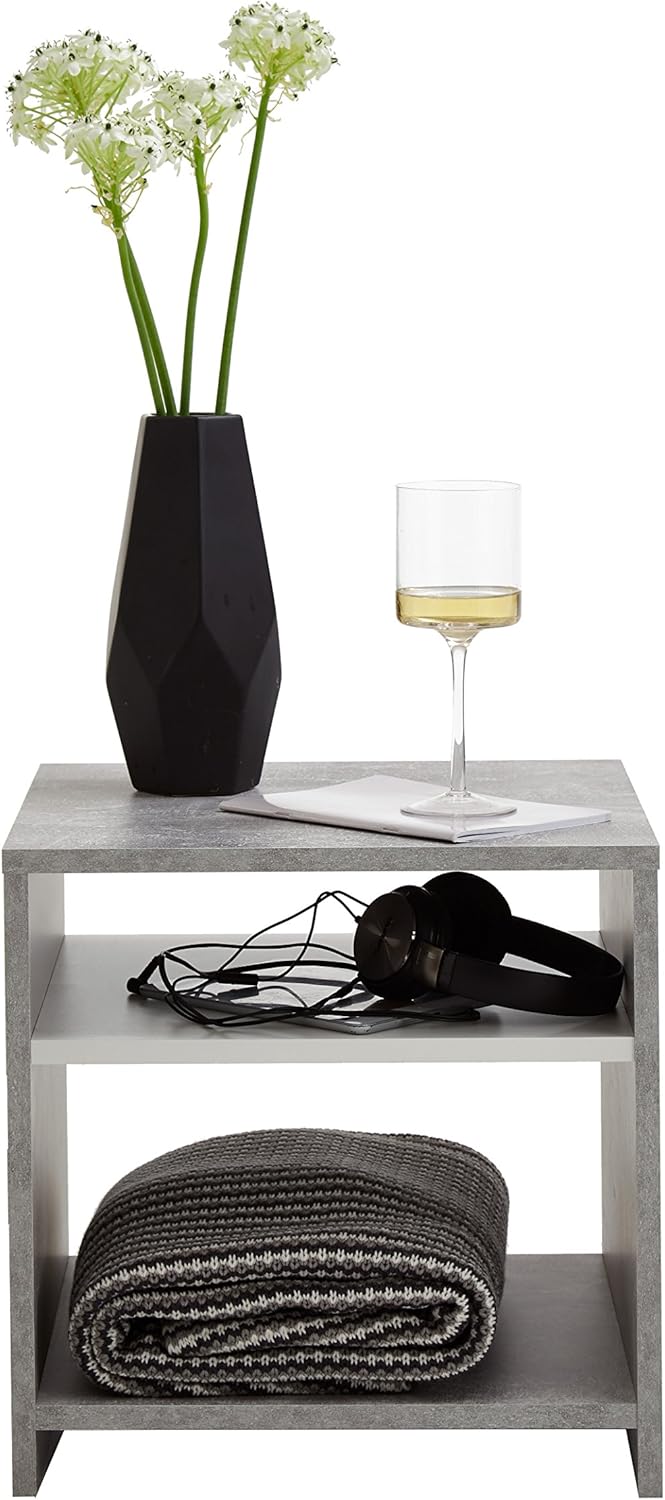 FMD Möbel, 653-001 Lund Beistelltisch, holz, beton, weiss, masse 39.9 x 39.9 x 39.9 cm (BHT)