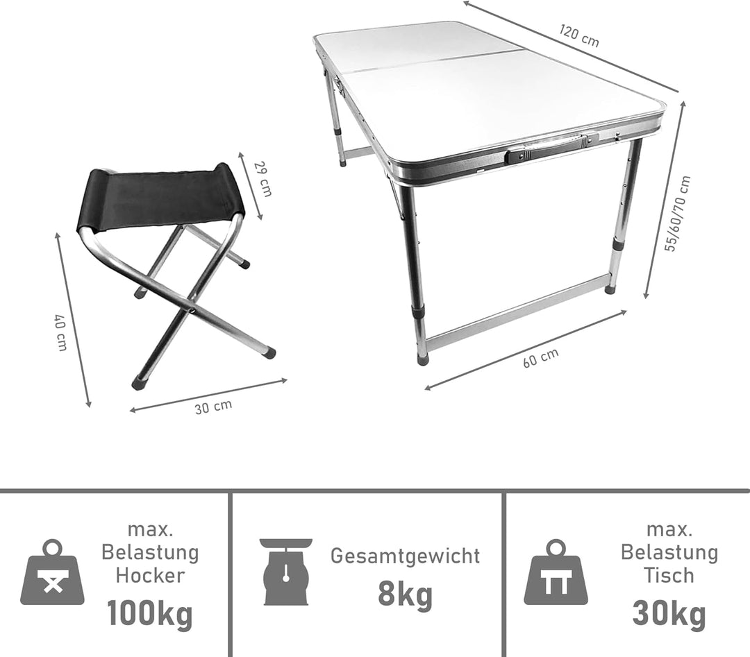 Lemodo Campingtisch mit Stühlen, Klapptisch Set 5-teilig, Campingmöbel klappbar, Esstisch höhenverst