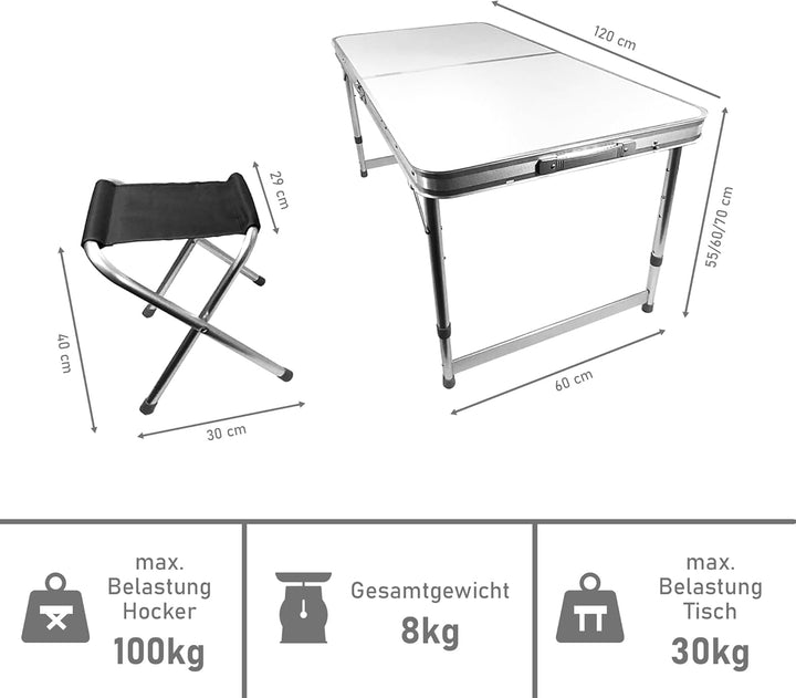 Lemodo Campingtisch mit Stühlen, Klapptisch Set 5-teilig, Campingmöbel klappbar, Esstisch höhenverst