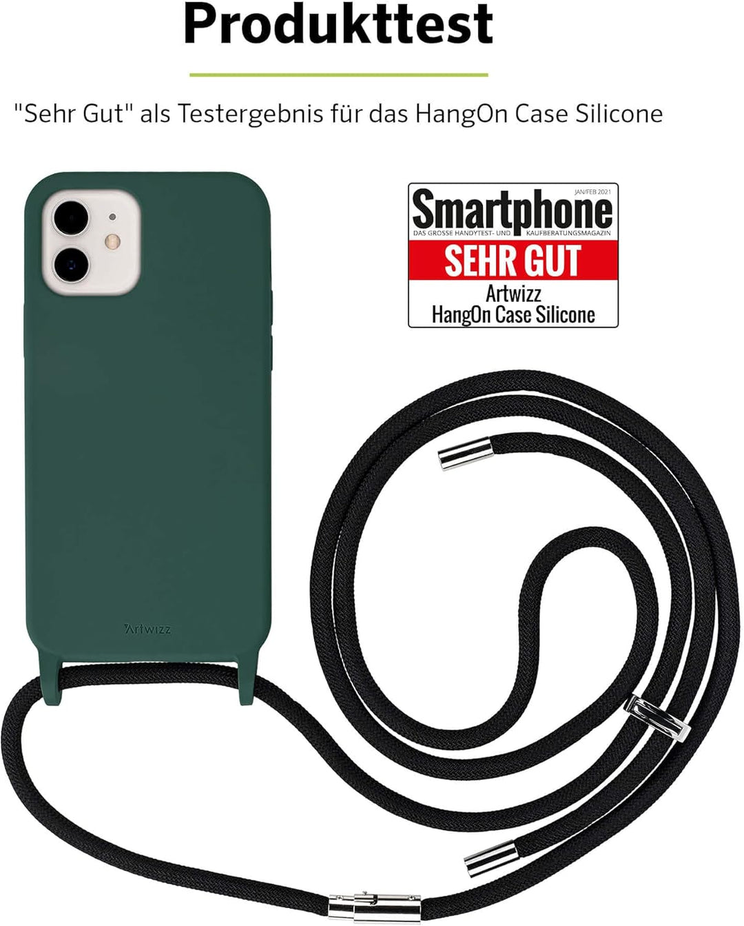 Artwizz HangOn Case kompatibel mit [iPhone 13] - Elastische Schutzhülle aus Silikon als Handykette z