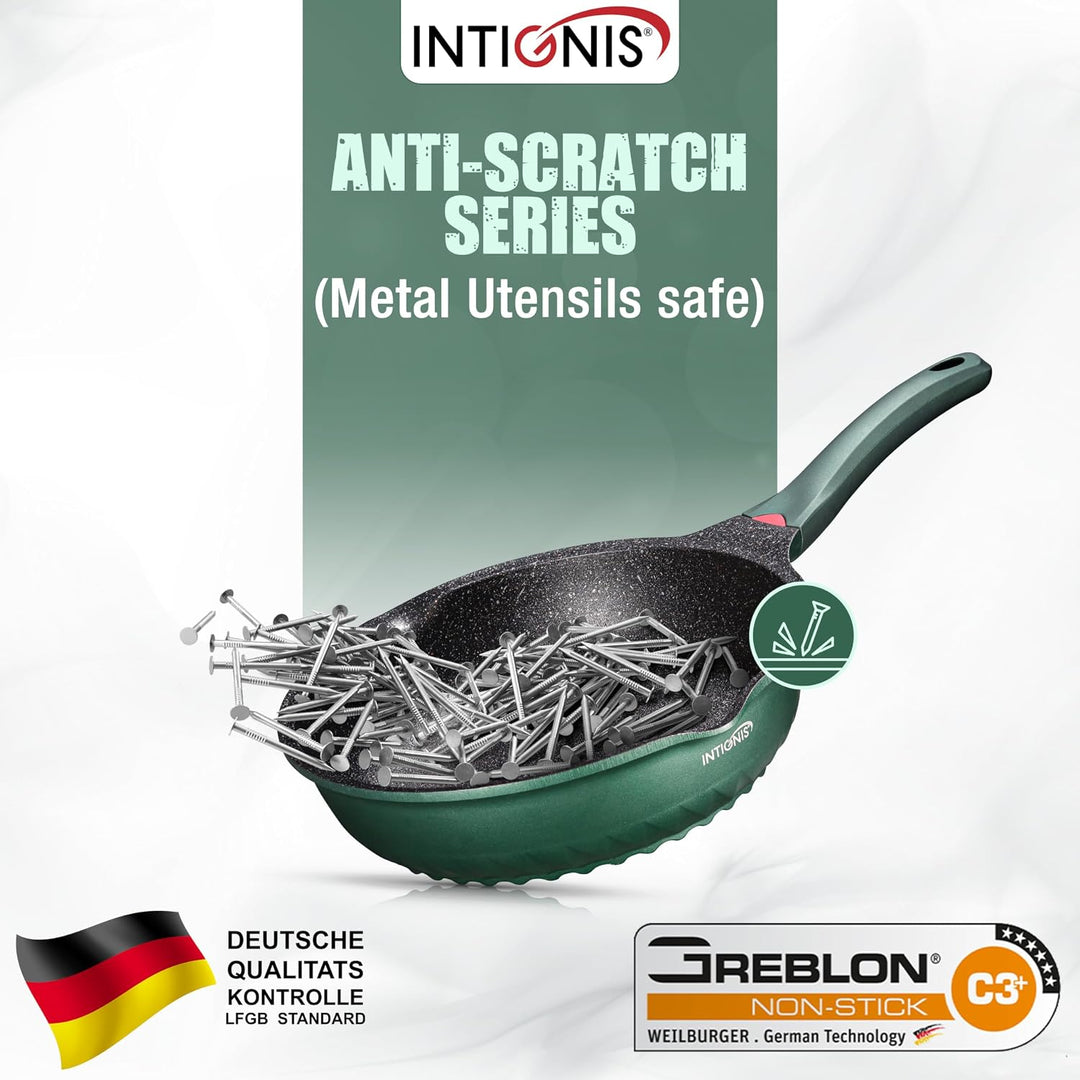 INTIGNIS Premium-Bratpfanne mit Deckel, Kratzfest, 30 cm, Extra Tief, Kompatibel mit allen Herdarten