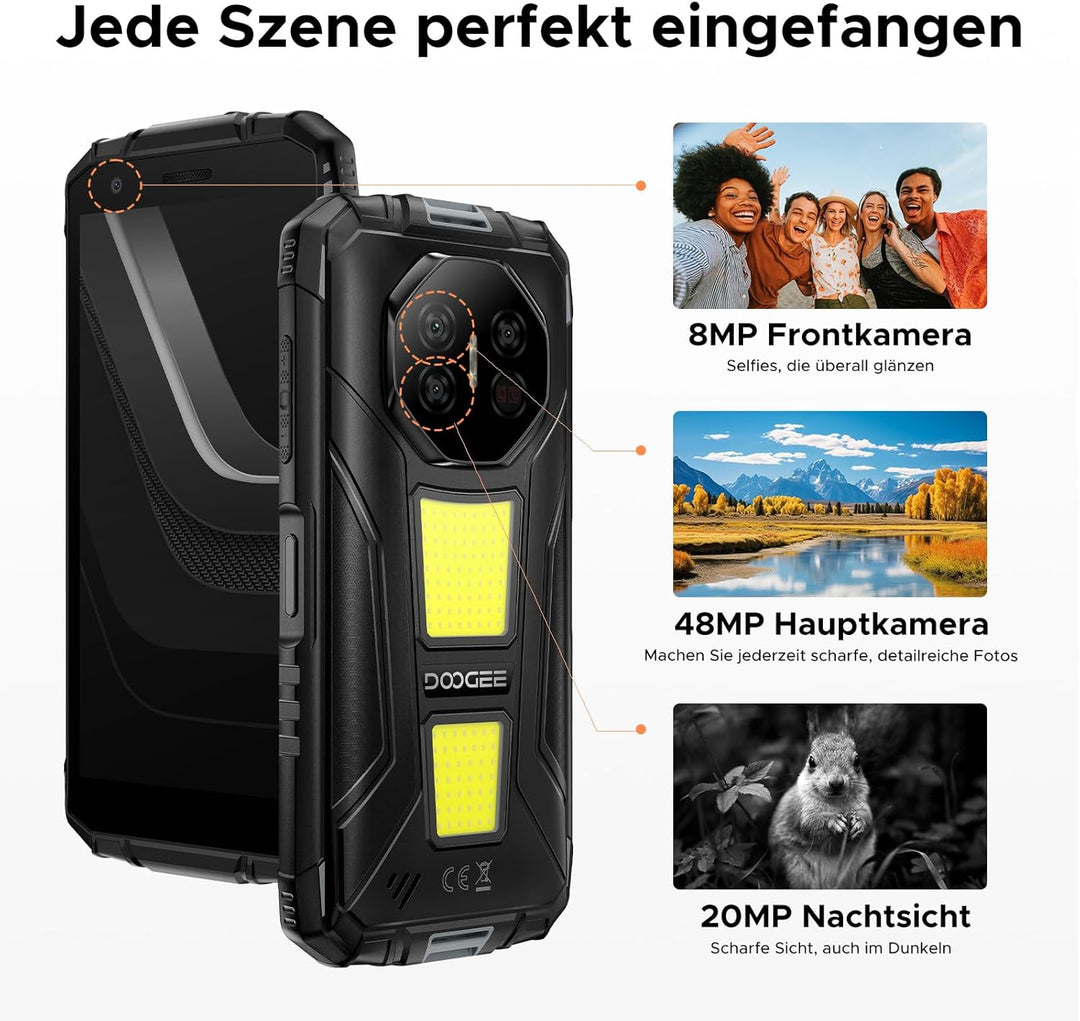DOOGEE Fire 3 Max Android 15 Outdoor Handy Ohne Vertrag 256GB+32GB 8350mAh 1200LM Campingleuchten Ou