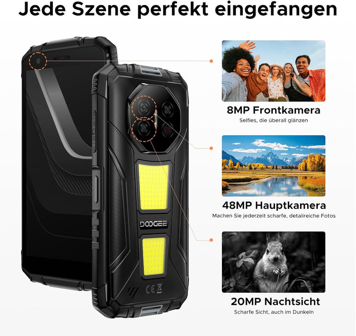 DOOGEE Fire 3 Max Android 15 Outdoor Handy Ohne Vertrag 256GB+32GB 8350mAh 1200LM Campingleuchten Ou