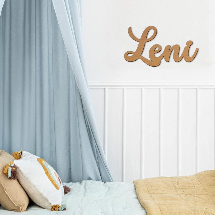 Namofactur Namenslampe Holz Name Leni Schriftzug I Wandlampe Geschenk Kinder & Erwachsene Wohnzimmer