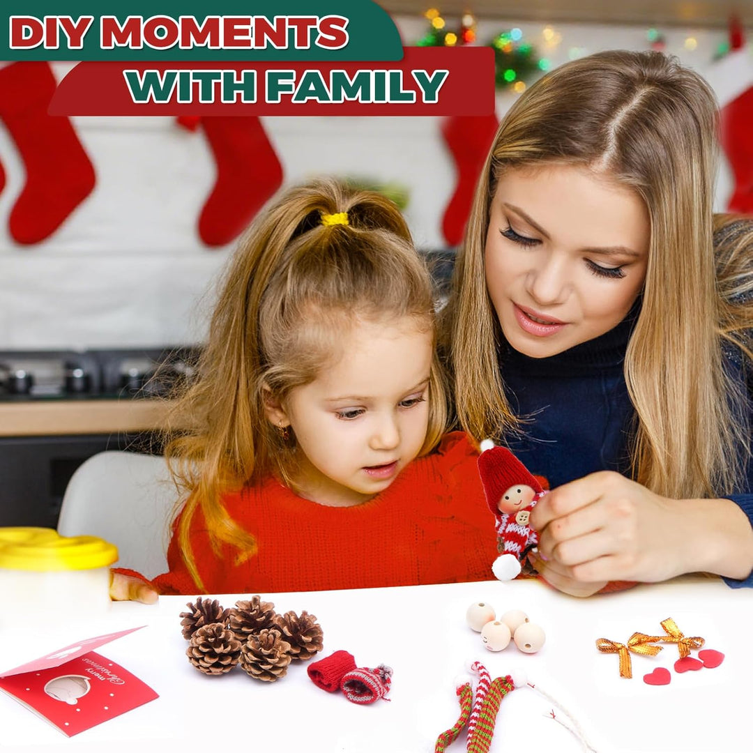 Weihnachtswichtel Anhänger Tannenzapfen, 10 Stück DIY Weihnachten Wichtelanhänger Bastelset mit Holz