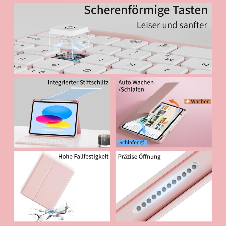 Hülle mit Tastatur für iPad A16 11. / 10. Generation (11 Zoll 2025/10,9 Zoll 2022) mit Stifthalter,
