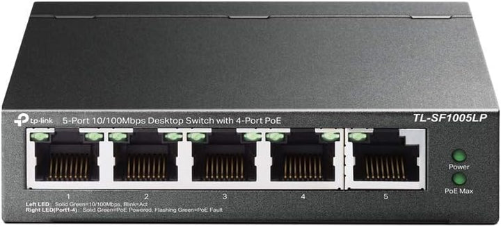 TP-Link TL-SF1005LP 5-Port Fast Ethernet PoE Switch (4 davon mit PoE-Unterstützung, 41W Watt, geschi