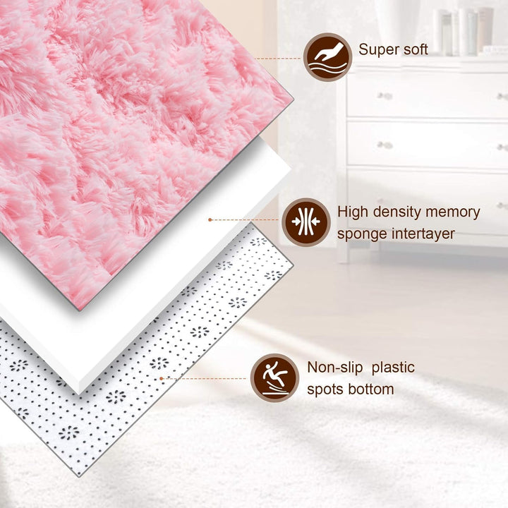 Teppich Rosa 60x120cm Klein Flauschig Teppiche Hochflor, Rosa 60x120cm