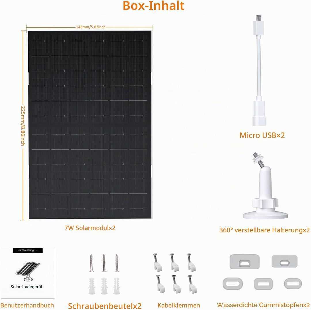 Solarpanel für Eufy Kamera, 7W Solarmodule für Eufy E, 2C/2C Pro, 2/2Pro, E20/E40, Solarpanel 5V mit