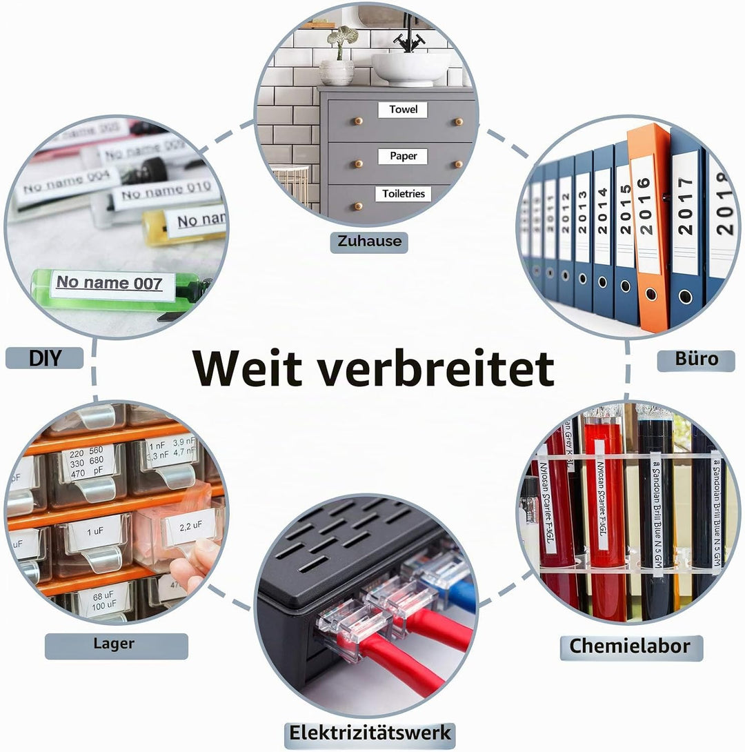 6x Hehua Ersatz für Brother P Touch TZe-221 TZe221 TZ221 9mm 0.35" x 8m Schriftband Schwarz auf Weis