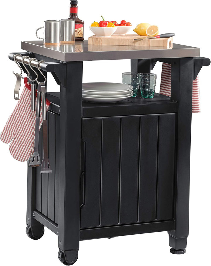 Grilltisch mit Edelstahlserviceplatte, anthrazit, 150 Liter Stauraum - EIN multifunktionale Helfer,