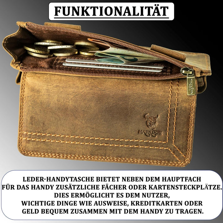 MATADOR 2in1 Echtleder Handytasche Gürtel mit Reissverschlussfach #Brisbane, mit edler Geschenkbox u