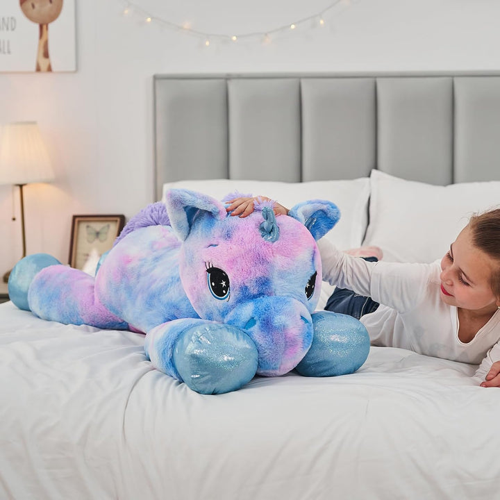 MorisMos Grosses Einhorn Plüschtier Kuscheltier XXL,80cm Lilac weich Riesen Einhorn Stofftier Gesche