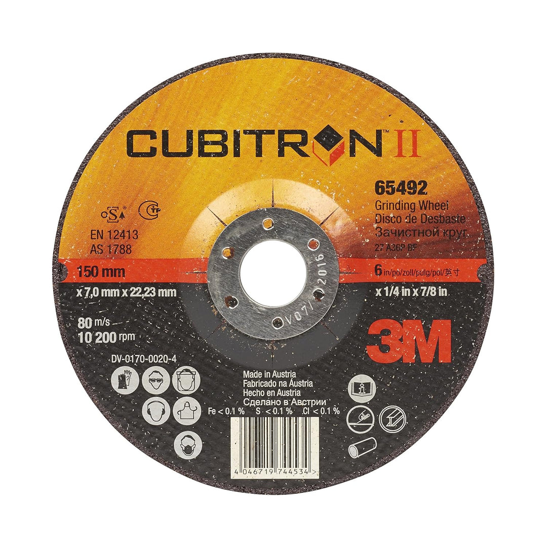 3M 94001-Q Cubitron II Schruppscheibe, 2 Generation, 36+, Typ 27, 150 mm, 7,0 mm, 22,23 mm (10-er Pa