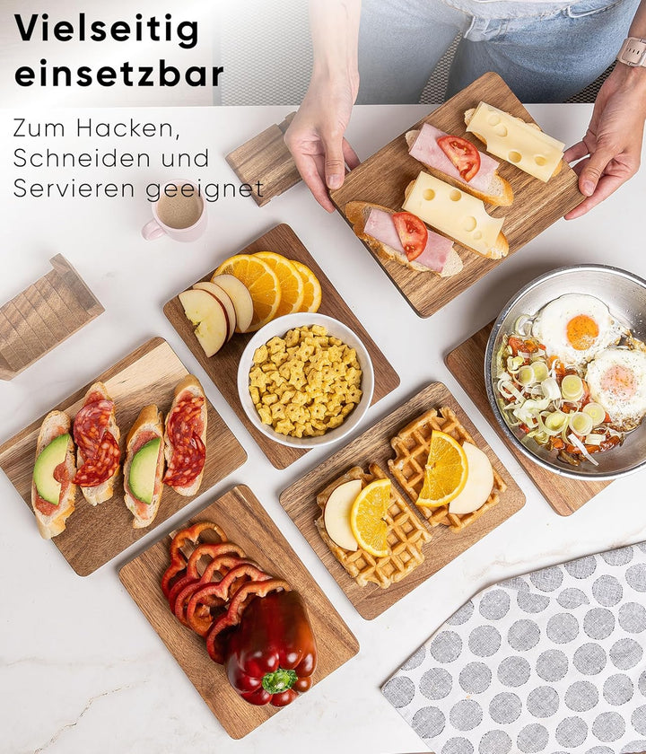 Deco haus Frühstücksbrettchen holz 6er set [1,5cm DICKE] - Schneidebrett holz Klein 23 x 17,5 cm - H