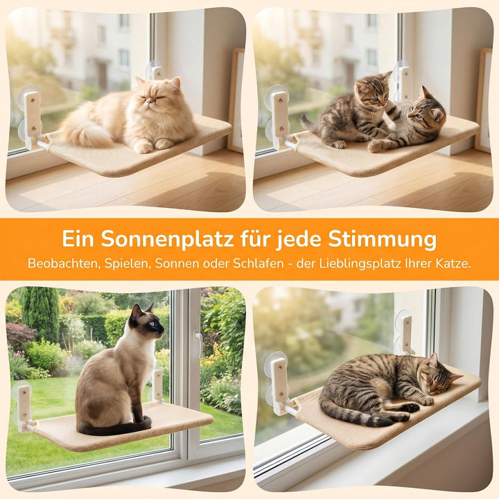 Fensterliege für Katzen, Katzenbett Fenster, Faltbare Hängematte Katze mit Starken Saugnäpfen, 30x52