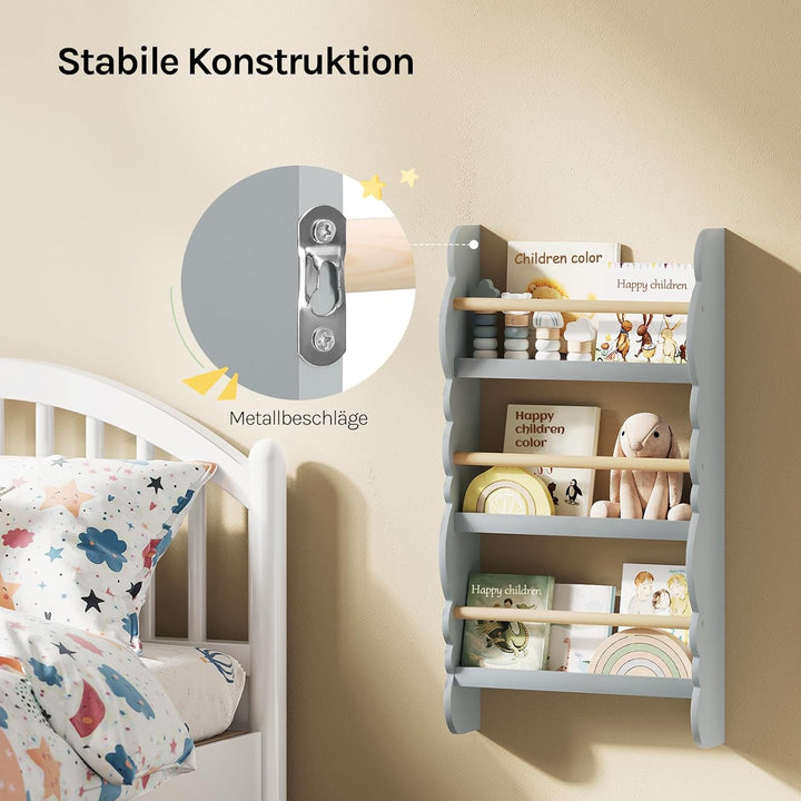 WOLTU Kinder Bücherregal Wand, Bücher-Organizer mit 3 Ablagen, Kinderregal für Buchaufbewahrung, Wan