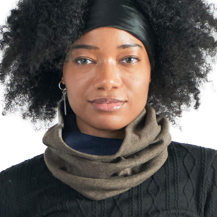 CHARM Bio Baumwolle Stirnband Halstuch - Loop Schal Schlauchtuch Maskenschal Braun & Navy, Braun & N