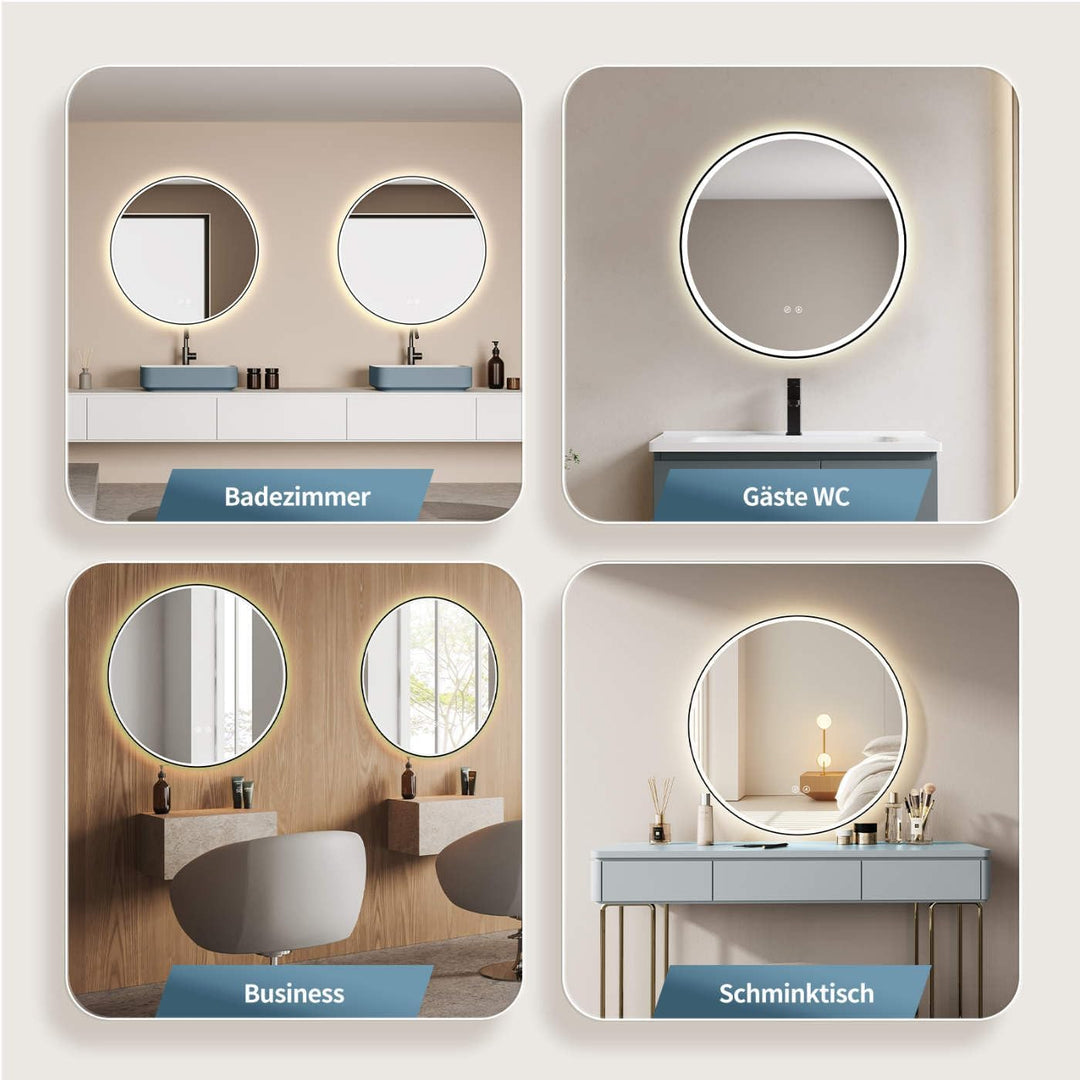 HOKO® Badezimmerspiegel mit LED Beleuchtung aussen, LED Spiegel München 50x70cm, waagerecht und senk