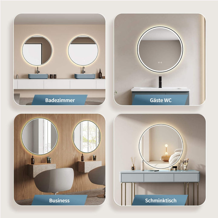 HOKO® Badezimmerspiegel mit LED Beleuchtung aussen, LED Spiegel München 50x70cm, waagerecht und senk